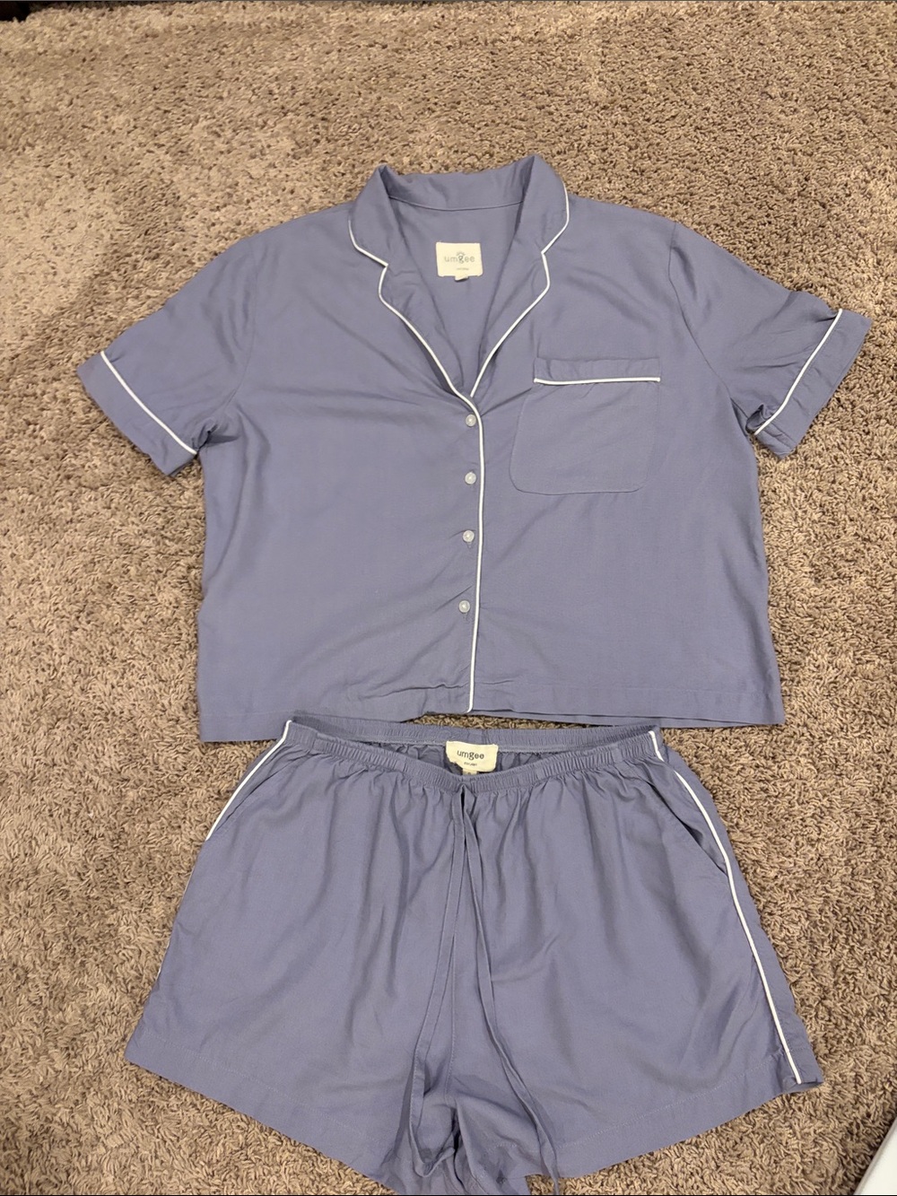 Umgee periwinkle Short Sleeve Pajama Set with White Piping